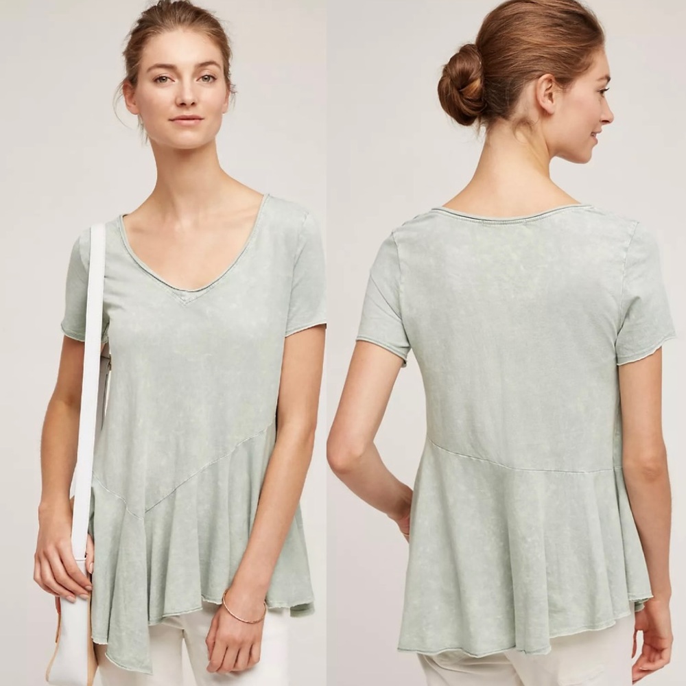 ANTHRO Eri + Ali ruffle asymmetrical hem cotton top women’s Size XSmall